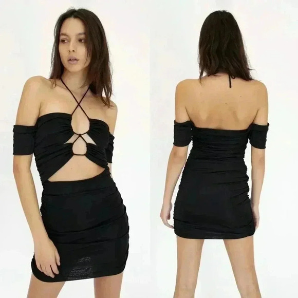 Free People Third Form Look Through Off Shoulder Mini Dress Size 8 NWT $240 - Picture 1 of 13
